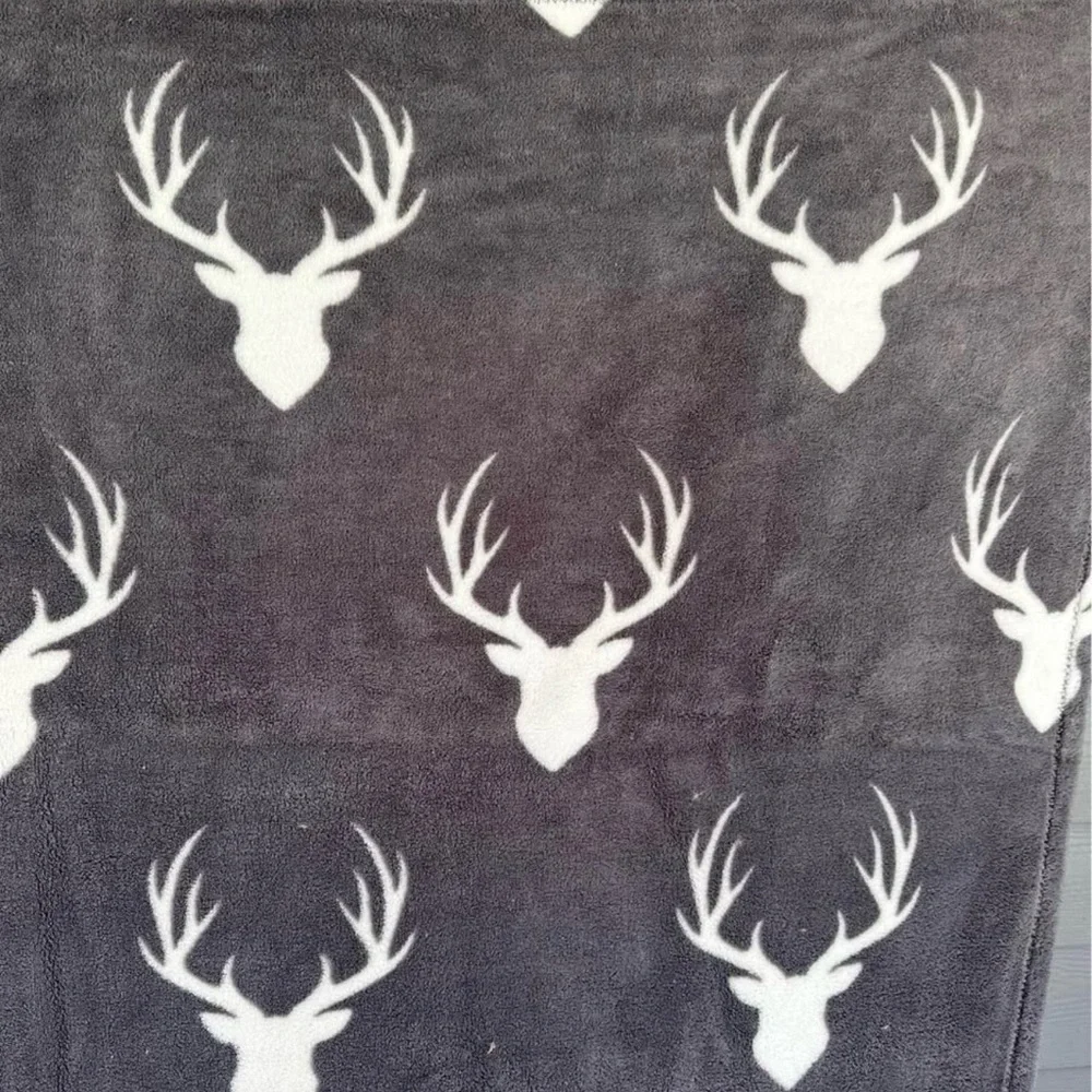 Gray Blanket with White Deer Pattern - Picture 1 of 9